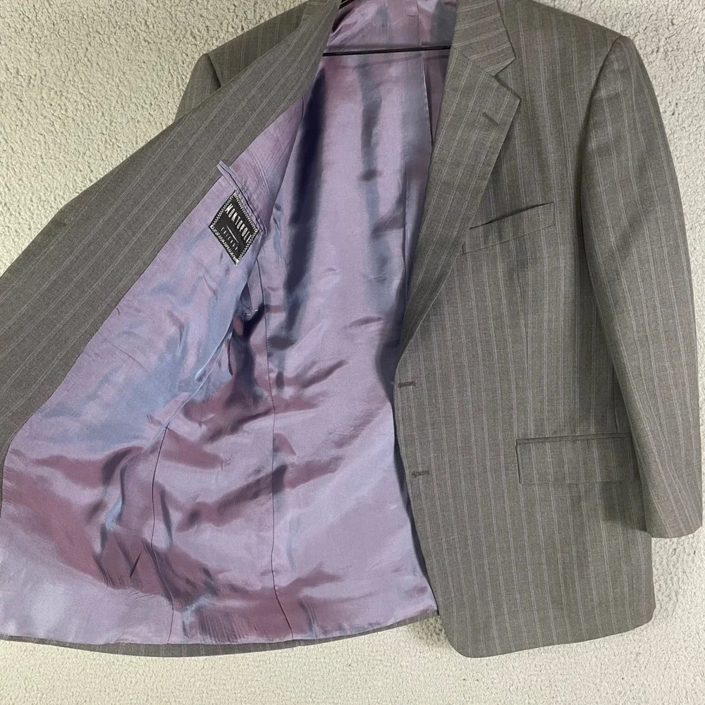 Mens 48R Gray Pinstripe Suit Jacket Blazer 2 Button USA Made Business Formal